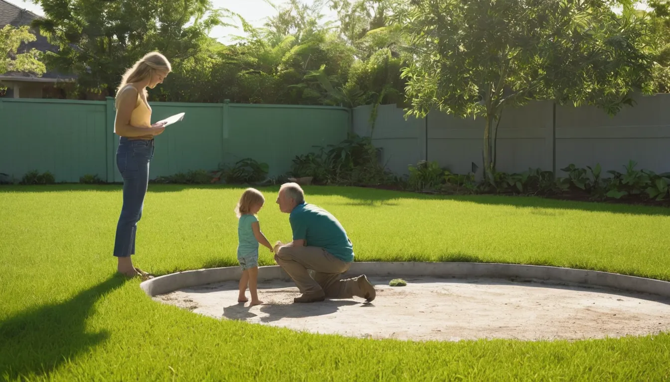 A family checking a septic tank access lid in their yard in the Coral Gables area